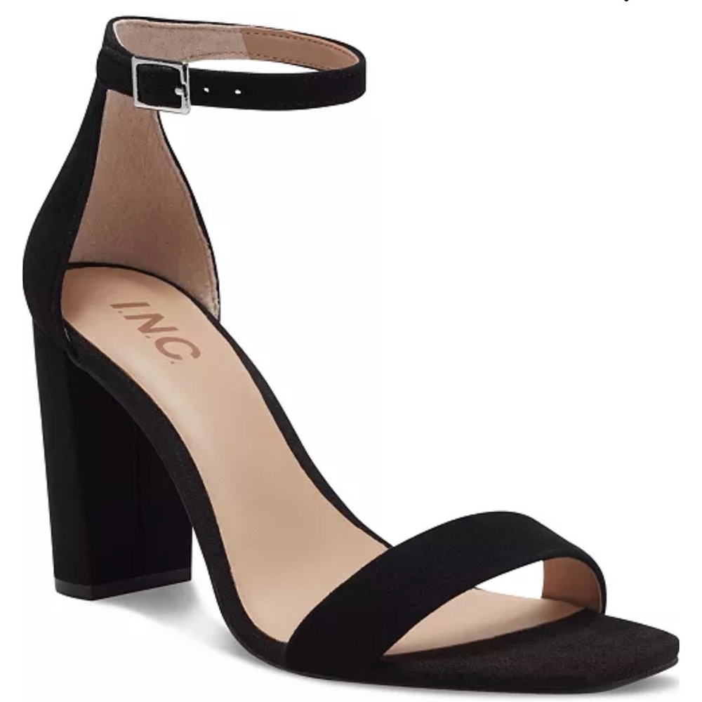 I.N.C.INTERNATIONAL CONCEPTS LEXINI SANDALS WOMEN BLACK SUEDE ANKLE-STRAP SZ 9.5